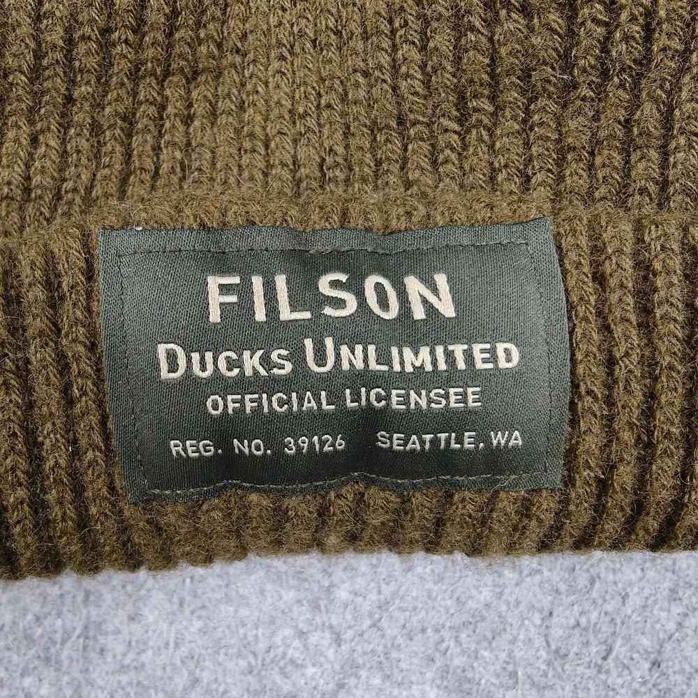 Filson Hat Beanie Ducks Unlimited One Size Boys Olive Wool Knit USA Outdoor